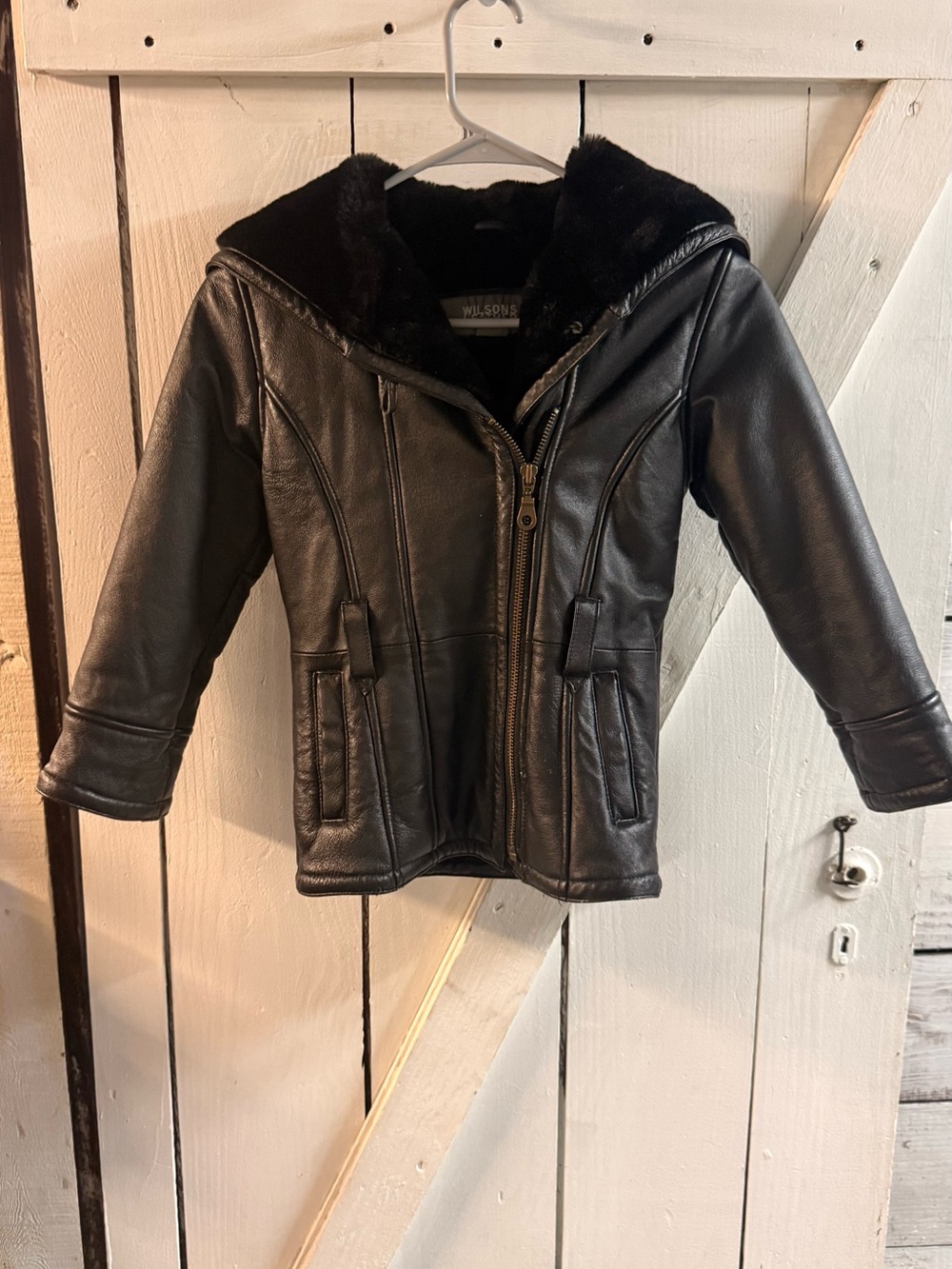 Kids Wilson’s Black Real Leather Hooded Jacket